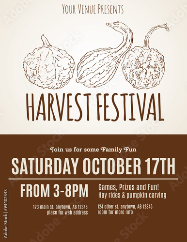 Harvest Festival flyer with hand drawn gourds