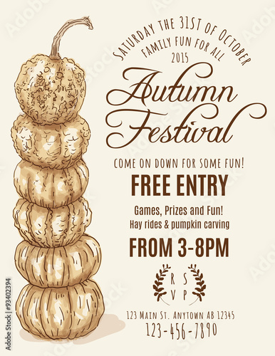 Autumn Festival flyer with hand drawn pumpkins