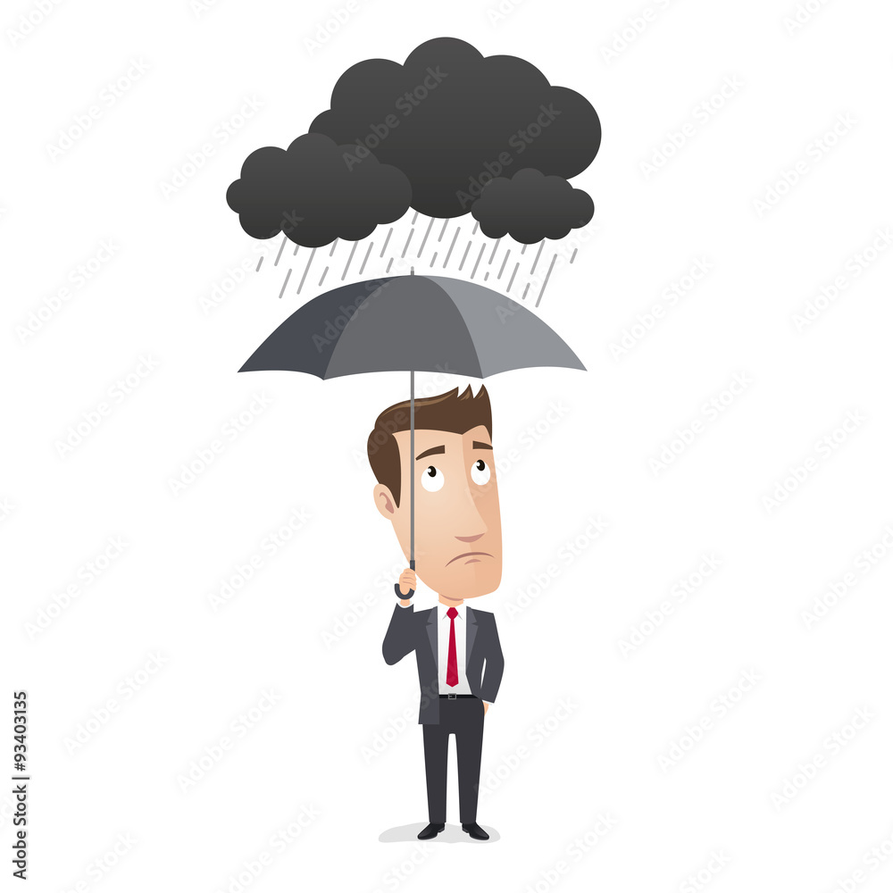 Business character - Umbrella, black clouds