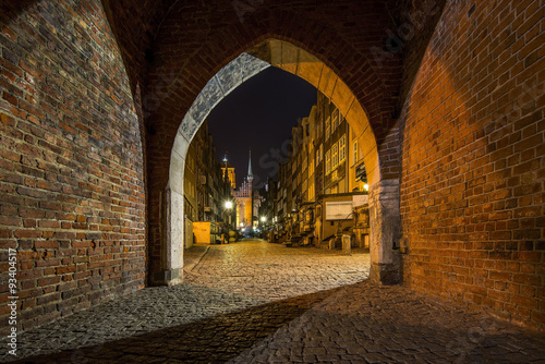 Gdansk, Poland, old gate at night