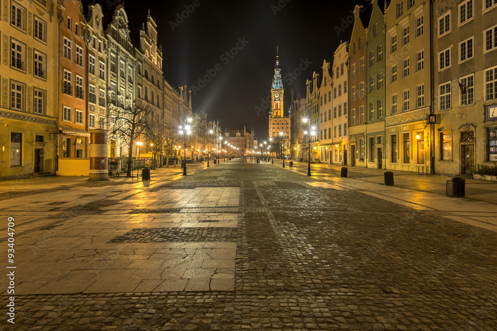 Gdansk, Poland, old city, town hall at night