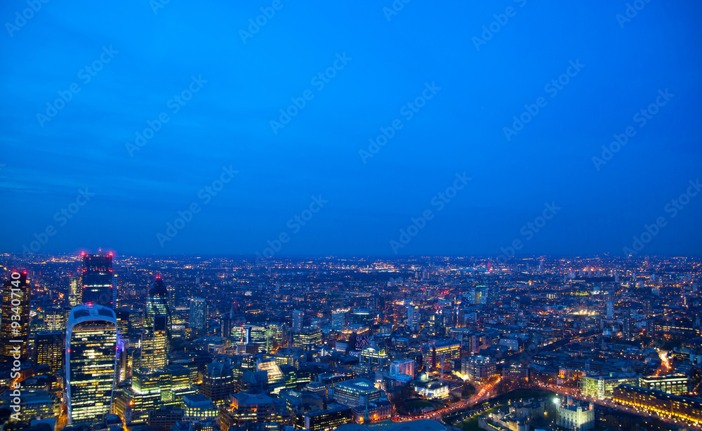 Aerial view of night London