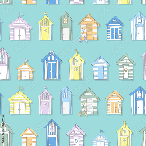 Hand Drawn Beach Huts in a Seamless Pattern
