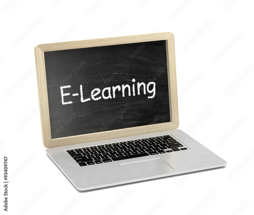  Laptop with chalkboard, e-learning, online education concept