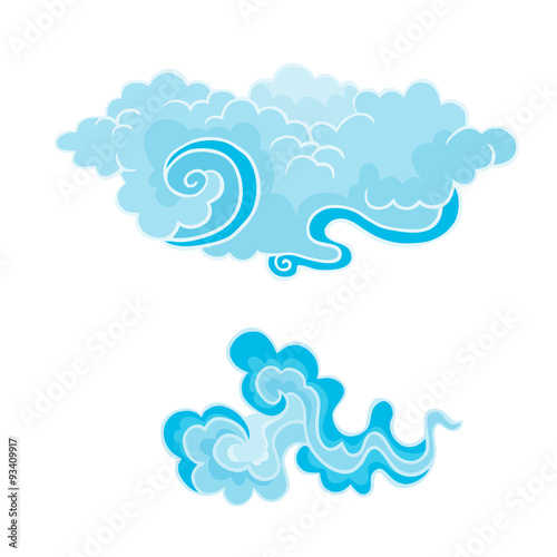 Cartoon Clouds Set in east style. Illustration of a collection o