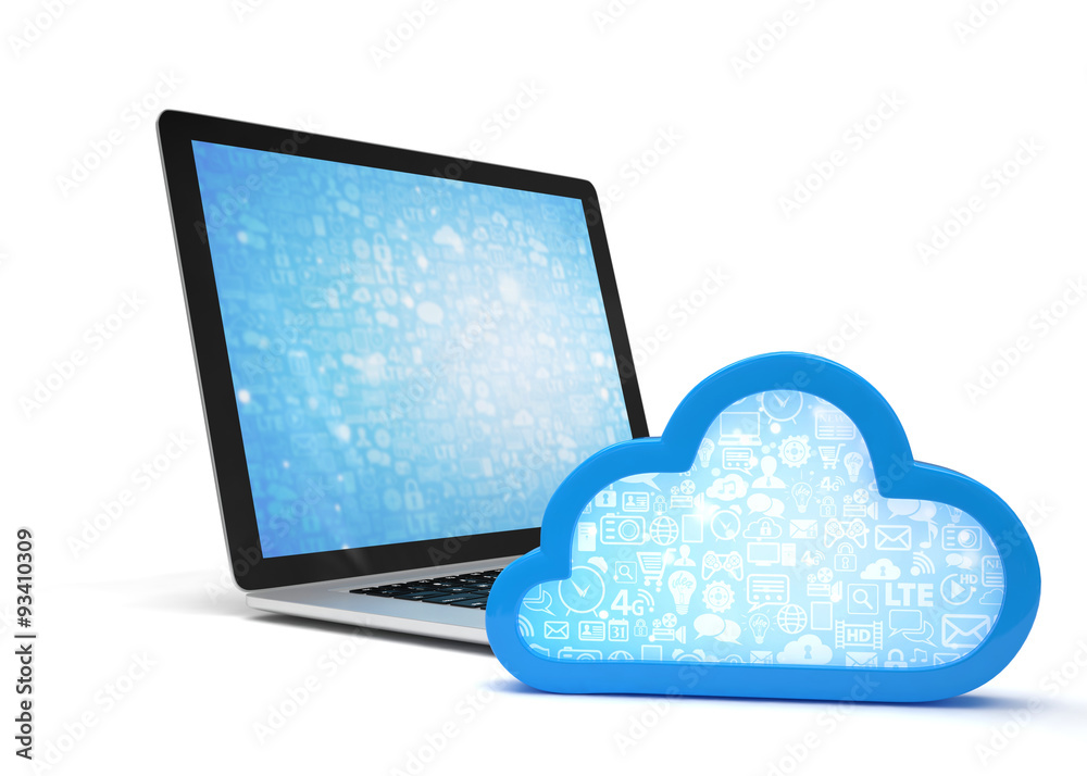 Laptop with cloud computing symbol. 3d render Laptop with cloud computing symbol. 3d render