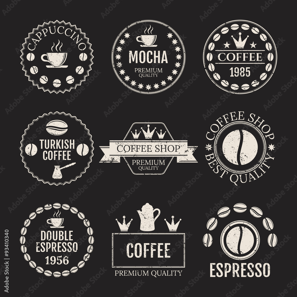 Vector illustration set of logos on coffee theme.