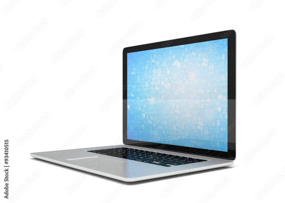 3d rendering of a laptop with blue wallpaper with app icon 3d rendering of a laptop with blue wallpaper with app icon