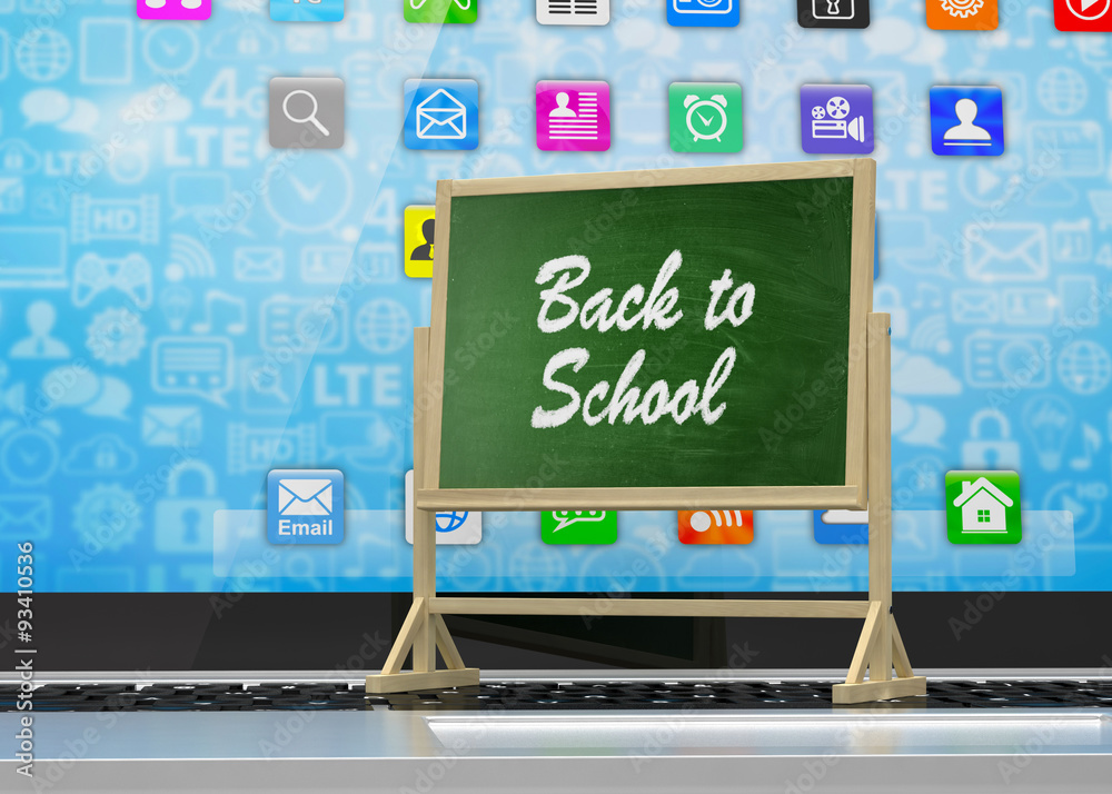 Laptop with chalkboard, back to school, online education concept Laptop with chalkboard, back to school, online education concept