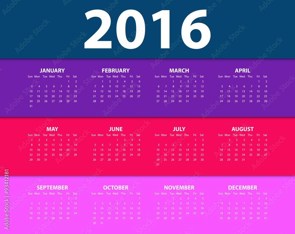 Calendar for the year 2016. Vector illustration. Calendar for the year 2016. Vector illustration.