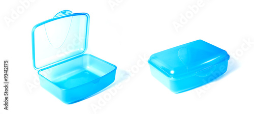 Set Of Open And Closed Plastic Lunchbox Isolated On White