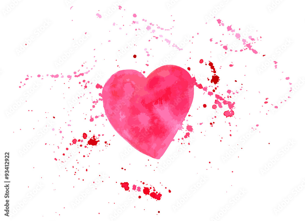 Vector watercolor heart drawing with splashes