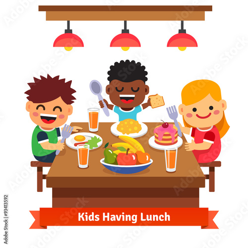 Children having dinner at the kindergarten of home