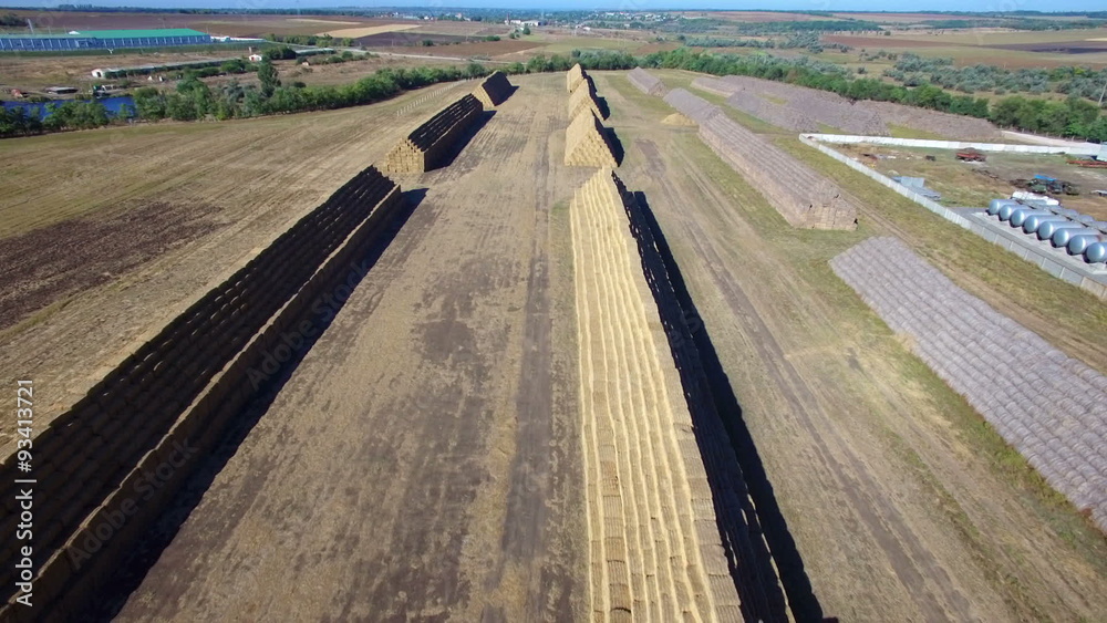 Aerial view of big stacks from hay bale Aerial view of big stacks from hay bale