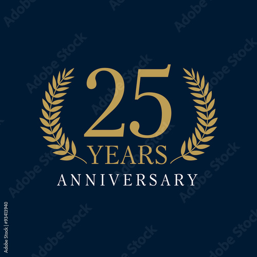25 anniversary royal logo. Template logo 25th anniversary with a frame in the form of laurel branches and the number 25
