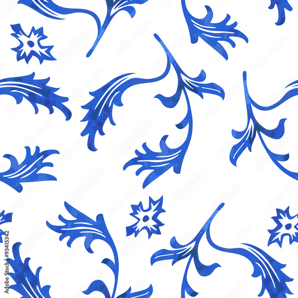 Vector Seamless Porcelain Pattern in White Background Vector Seamless Porcelain Pattern in White Background