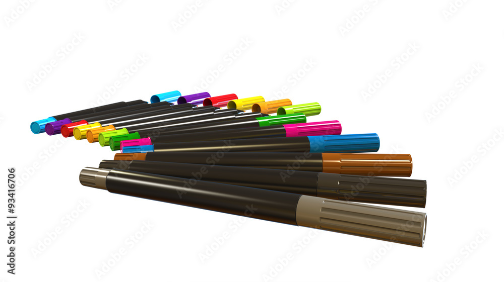 multicoloured pen and markers with caps multicoloured pen and markers with caps