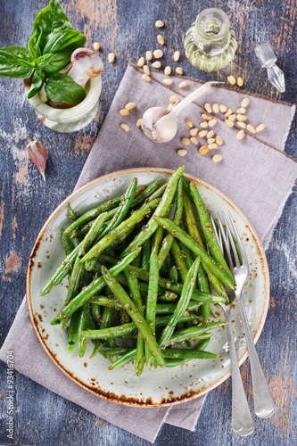 green salad green beans with pesto.selective focus