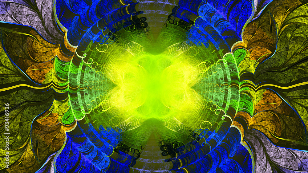 Unusual color pattern of whorls, circles and leaves. Abstract image ...