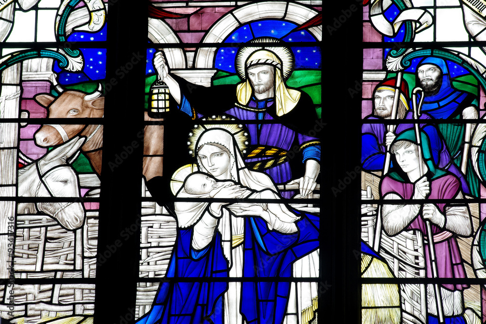 The Nativity: the birth of Jesus in stained glass