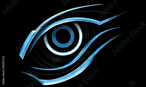 Foto Blue bionic eye tattoo design with black background