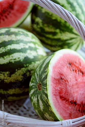 Watermelons in basket closeup