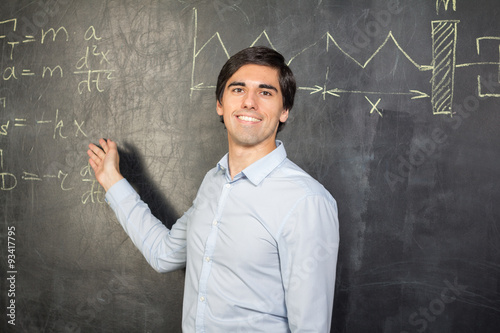 Teacher showing formulas on the blackboard