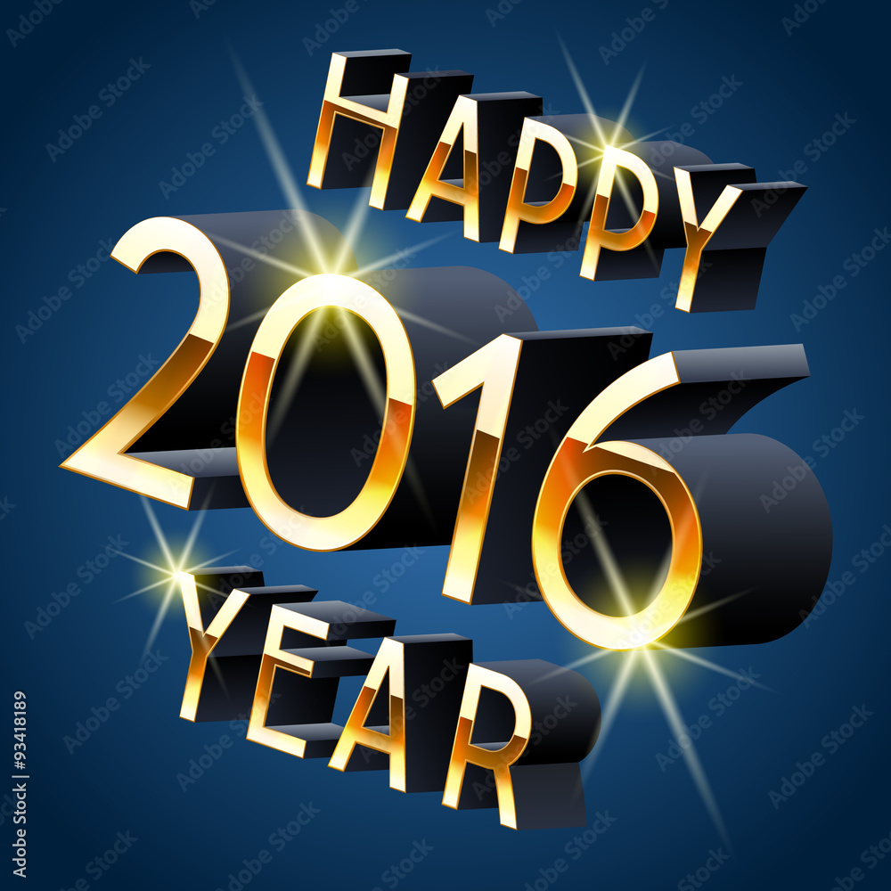 Happy new year greeting card with 3D rotated dark blue and gold letters Happy new year greeting card with 3D rotated dark blue and gold letters
