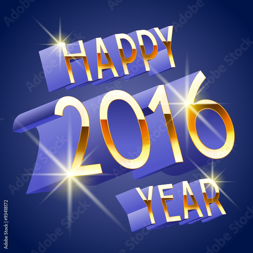 Happy new year greeting card with 3D rotated violet and gold letters