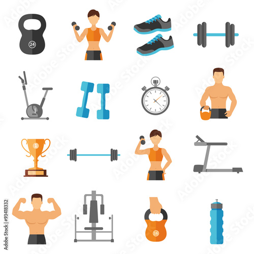 Fitness Flat Style Icons Set