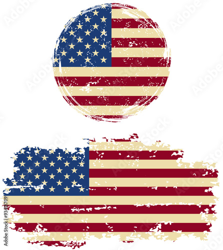 American round and square grunge flags. Vector illustration. #93418709