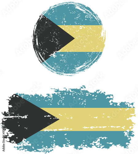Bahamas round and square grunge flags. Vector illustration.