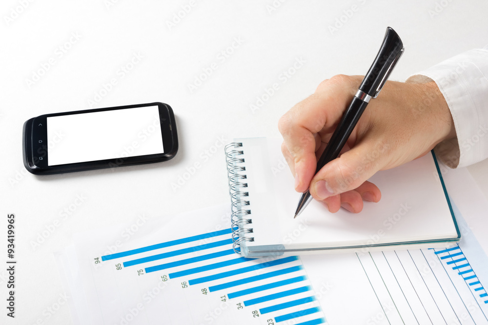 Businessman counting losses and profit working with statistics Businessman counting losses and profit working with statistics