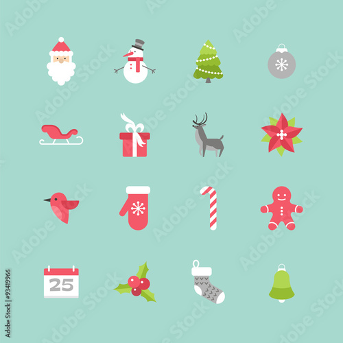 Christmas holiday flat stylish colorful icons. Vector illustrati