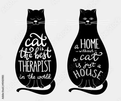 Cat quotes lettering set on cats silhouette
