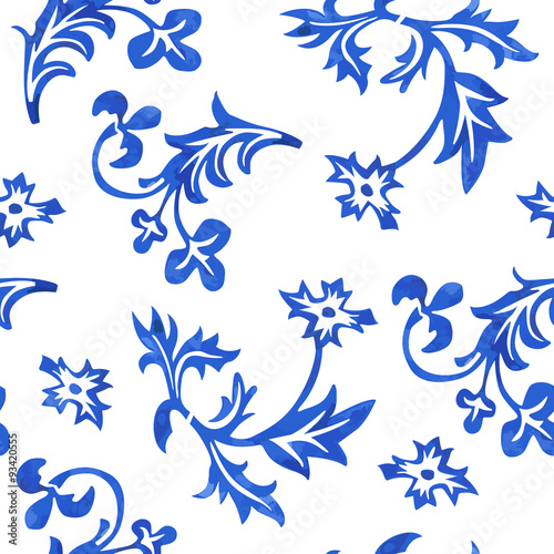 Vector Seamless Porcelain Pattern in White Background