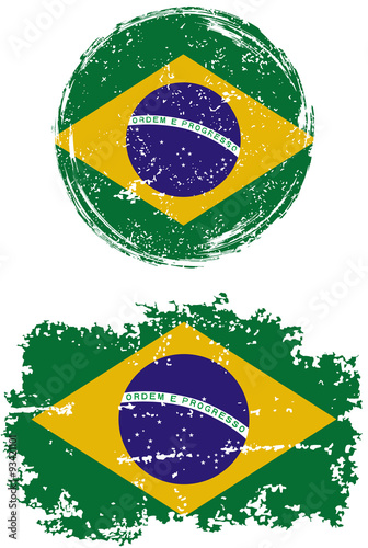 Brazilian round and square grunge flags. Vector illustration.