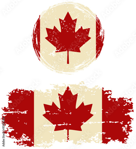 Canadian round and square grunge flags. Vector illustration.