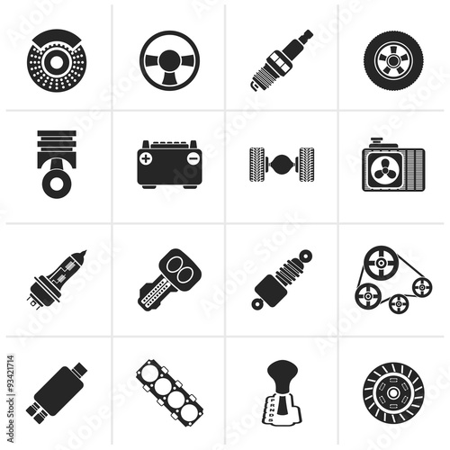 Black Different kind of car parts icons - vector icon set