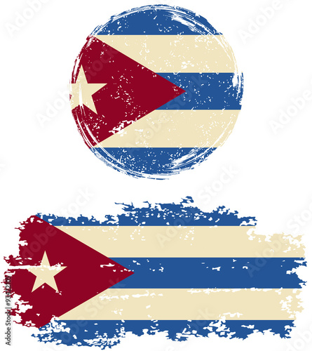Cuban round and square grunge flags. Vector illustration.