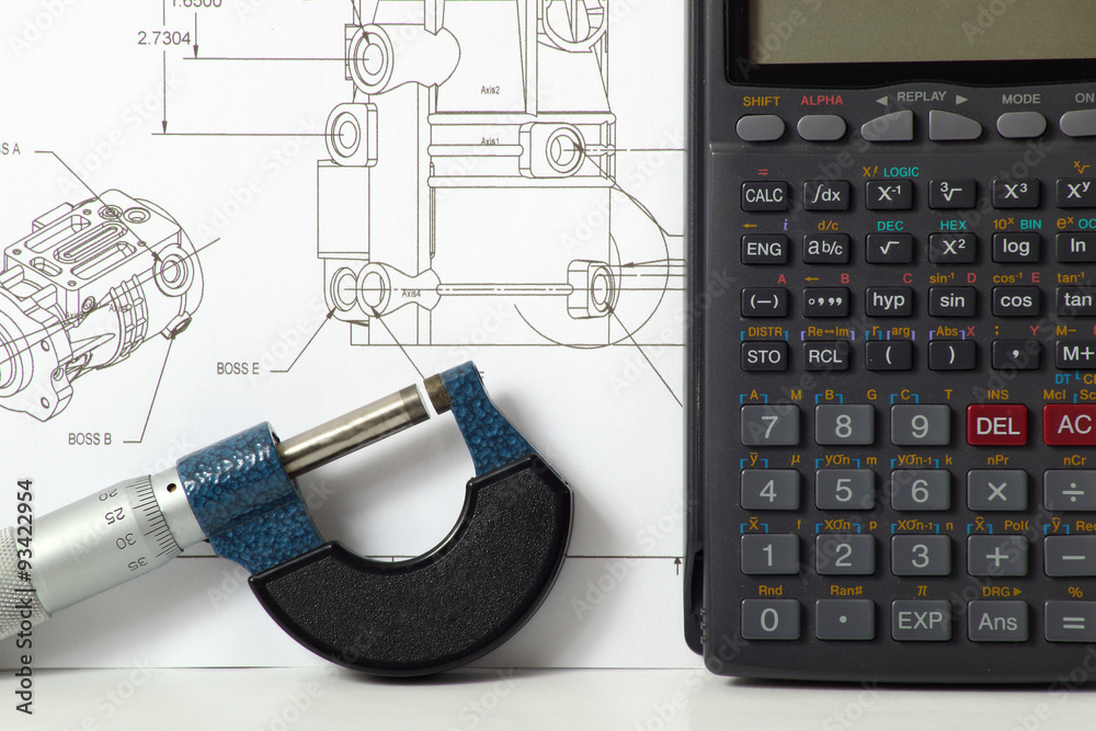 Precision tools / An engineering concept image of a calculator and a