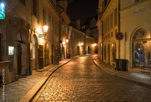 Night view of old street  in Mala Strana (Little Quarter) in Prague. Czech Republic