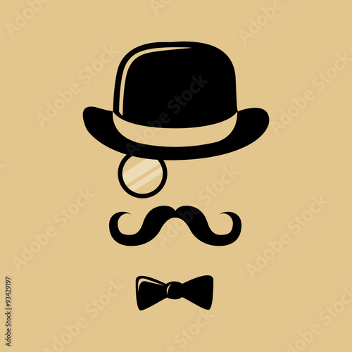 Hipster With Mustache Top Hat and Bow Tie Silhouette