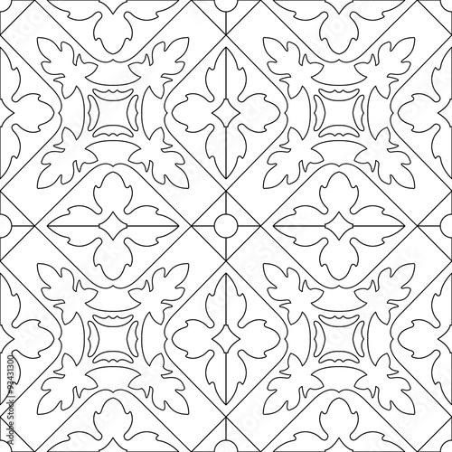 Unique coloring book square page for adults - seamless pattern tile design, joy to older children and adult colorists, who like line art and creation. Black and white vector illustration