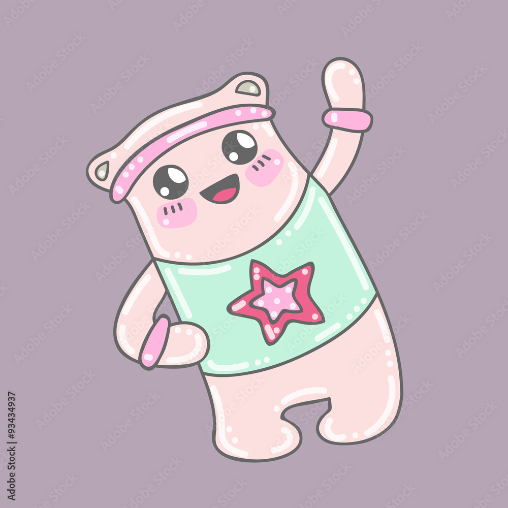 Vector kawaii bear doing sport exercises. Hand drawn doodle bear. Vector kawaii bear doing sport exercises. Hand drawn doodle bear.