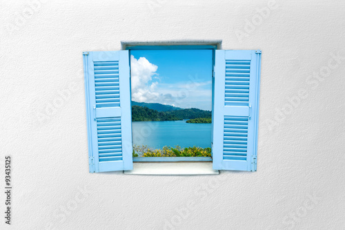 Greek style window on white concrete wall concrete wall color