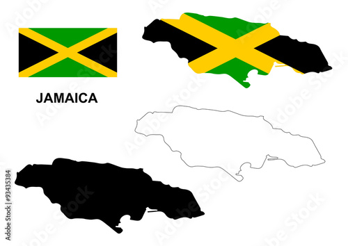 Jamaica map vector, Jamaica flag vector, isolated Jamaica