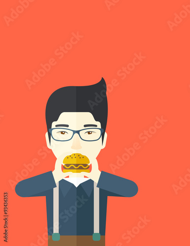 Man eating hamburger. 