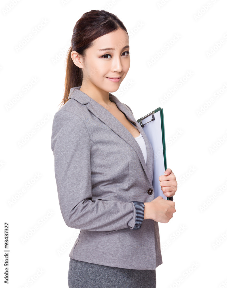 Asian businesswoman hold with clipboard Asian businesswoman hold with clipboard