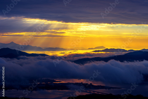 Seoraksan mountains is covered by morning fog and sunrise in Seo